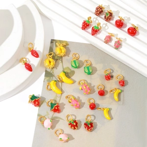 Assorted gold-plated fruit pendants featuring strawberry banana and pineapple designs