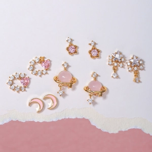 Set de pendientes de corazón y estrella rosa en chapado de oro de 18 quilates
