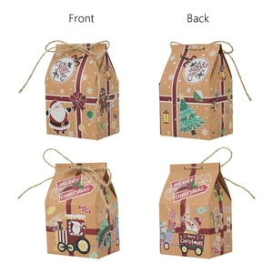 Christmas Candy Boxes House Shaped Kraft Paper Gift Packaging Santa Claus Train Patterns With Hemp Rope