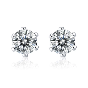 Elegant six-prong moissanite stud earrings in S925 sterling silver with mirror reflection