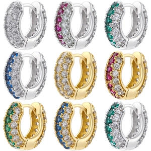 Luxury 18K Gold Plated Copper Hoop Earrings With Colorful Cubic Zirconia Multi Row Micro Pave For Women Trendy