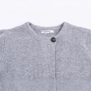 Women's loose long sleeve dark grey knit cardigan with round neck and single button