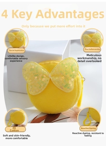 Detailed macro view showing the yellow plush fabric and PE cotton filling with active dyeing