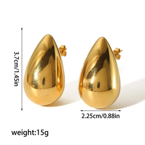 Polished 18K gold-plated stainless steel teardrop earrings in a minimalist design