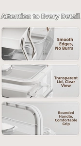 Detail of medical box featuring smooth edges, clear lid and ergonomic round handle