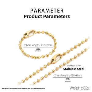 Detailed specs of 18K gold plated 6mm stainless steel ball bead chain and bracelet