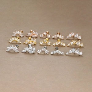 Divers clous de cartilage en acier inoxydable avec zircone en or, argent et or rose