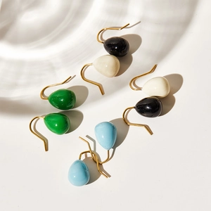Colorful water drop enamel earrings in macaron tones with elegant gold fishhooks