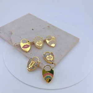 Ciondoli A Cuore Serratura Rame Zirconia Cubica Micro Pavé Chiusura A Vite Per Fai Da Te Collana Bracciale Gioielli Cavo