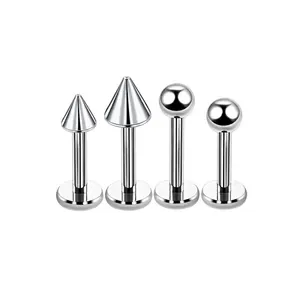 ASTM F136 titanium 16G piercing studs with flat back in cone and ball designs