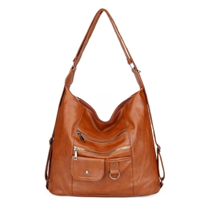 Brown soft leather crossbody bag for women with multi-pockets and large capacity