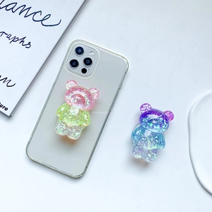 Coque transparente avec support ours 3D à paillettes et sequins de couleur vive