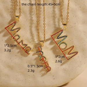 14K gold plated chain necklaces with colorful zircon MAMA MOM pendants and length info