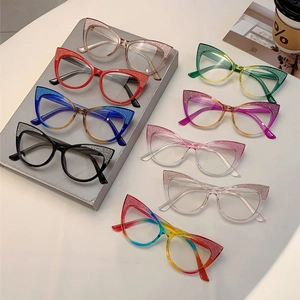 Stylish cat-eye blue light blocking glasses with glitter frames in multiple colors