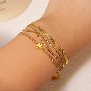 Multi Layer Stainless Steel Bracelet 18K Gold Plated Snake Chain Star Charms Ins Style Jewelry For Women Elegant