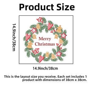 Detail showing 38cm Christmas wreath wall sticker with Merry Christmas text and berries