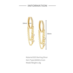 Detailed view of S925 silver fringe earrings with 35mm length and 10mm hoop size