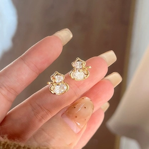 Gourd Stud Earrings Copper Zircon Gold Plated Butterfly Knot Elegant Style Women Jewelry With Silver Earring Post
