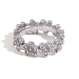 Bague fleurs en acier inoxydable plaqué or 18 carats avec cristaux de zircone brillants