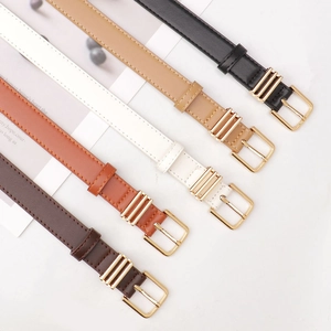 Women's minimalist PU leather belts in five colors with stylish gold square buckles