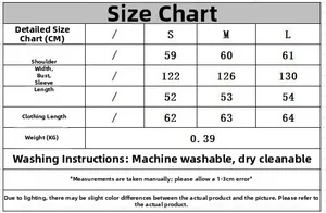 Detailed size chart for oversized jacquard knit sweater including S, M, L measurements