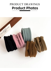 Detailed close-up of five multi-color elastic fabric hairbands in soft Morandi tones