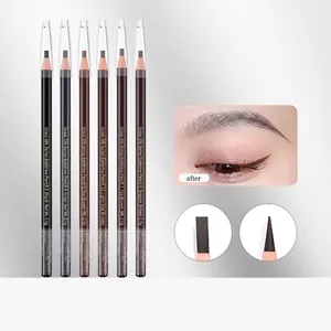Set of six professional peel-off eyebrow pencils in various natural shades with flat tips