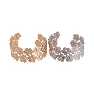 Polished gold and silver daisy flower open bangles with intricate floral cutouts