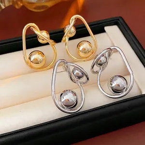 Twisted Ball Stud Earrings With Silver Earring Post Geometric Metal Alloy Minimalist Style For Women
