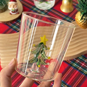 Borosilicate Glass Cup 3D Internal Christmas Tree Star Bear Ornaments Transparent Handmade Blown Drinkware For Home Office