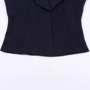 Navy blue knitted short coat with scarf detail and premium textured fabric finish