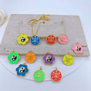 Gold Plated Copper Enamel Pendant Necklace With Tai Chi Flower Yin Yang And Evil Eye Design Fashion Jewelry For Women