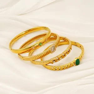 Bracelet Jonc En Acier Inoxydable Plaqué Or 18 Carats Avec Strass Étoile Zircone Bijoux De Luxe Vintage Pour Femmes