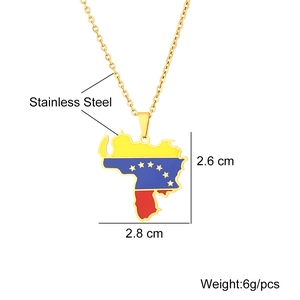 Detail view of Venezuela map pendant showing dimensions and stainless steel material