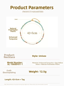 Detailed size chart for handmade natural turquoise and pearl beaded necklace