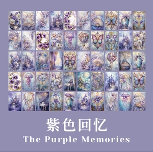 50 pieces of vintage purple memory themed decorative scrapbooking paper with retro motifs