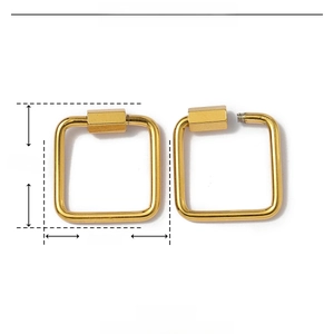 Detail view of square gold stainless steel connector link with dimension 21mm by 20mm