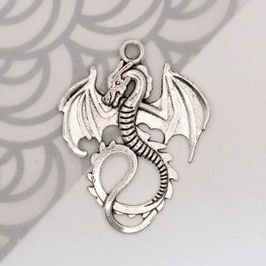 Antique silver dragon charm in zinc alloy for DIY jewelry and handicraft making