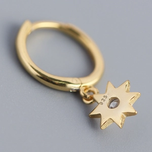 Octagon silver hoop earring with gold plating and sparkling star charm detail