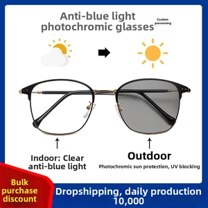 Detail showing transition of half-frame photochromic glasses from clear to tinted lens