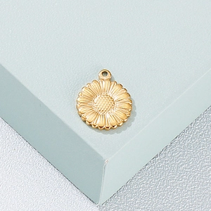 Pendentif tournesol en acier inoxydable doré avec gravure détaillée pour bijoux