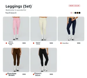 Vue détaillée des leggings de yoga taille haute en cinq couleurs avec bandes latérales
