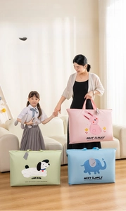 Three-piece set of large capacity cartoon quilt storage bags with reinforced handles