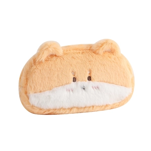 Cute plush Shiba Inu pencil case and makeup bag with embroidered animal features