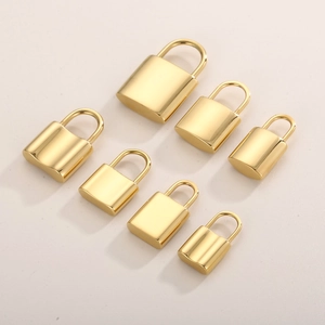 Polished gold stainless steel padlock pendants in various sizes for necklace jewelry