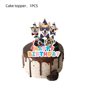 Close-up of Happy Birthday cake topper with cute dog paw theme for pet party decoration