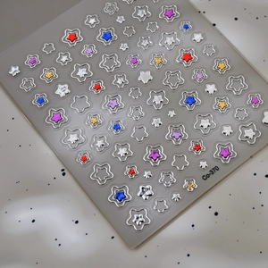 Holographic colorful star nail art stickers with silver embossed edges model Co-370