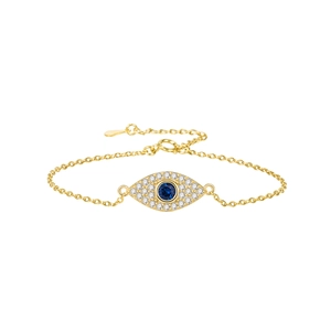Bracelet élégant en argent S925 doré avec breloque œil porte-bonheur sertie de cristaux bleus