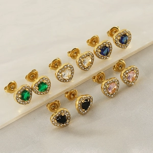Herz Stecker Ohrringe 18K Vergoldet Edelstahl Bunter Zirkon Zierlicher Eleganter Modeschmuck Für Damen