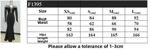 Detailed size chart for dark style off-shoulder mermaid evening dress with rhinestones